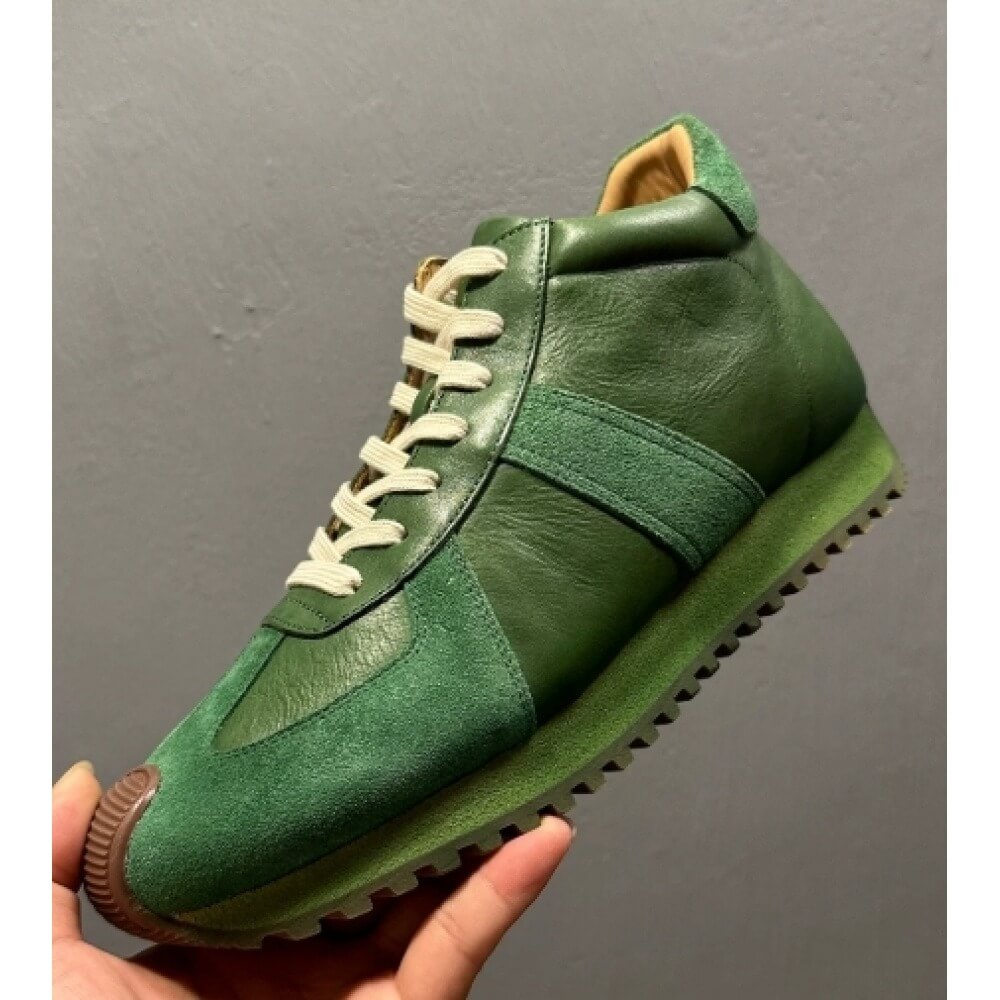 Men'S Shoes Green And White - Tênis retrô verde em couro e