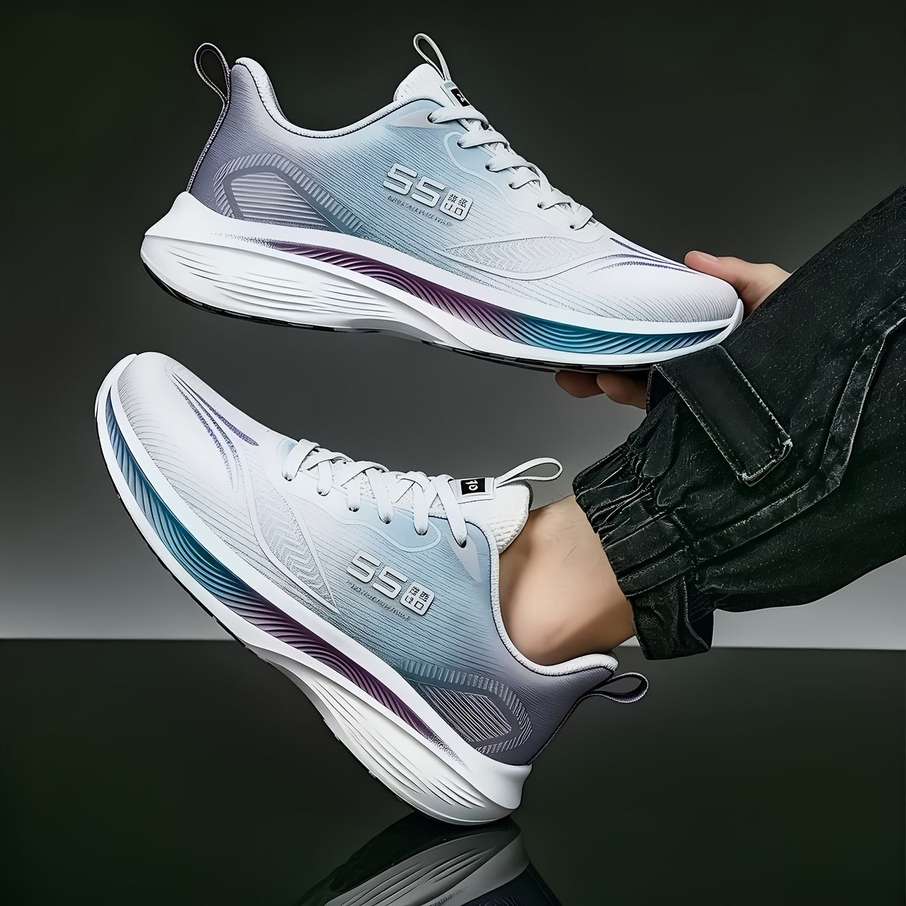 Men'S Shoes Green And White - Tênis Plataforma Feminino Respirável com Bordado