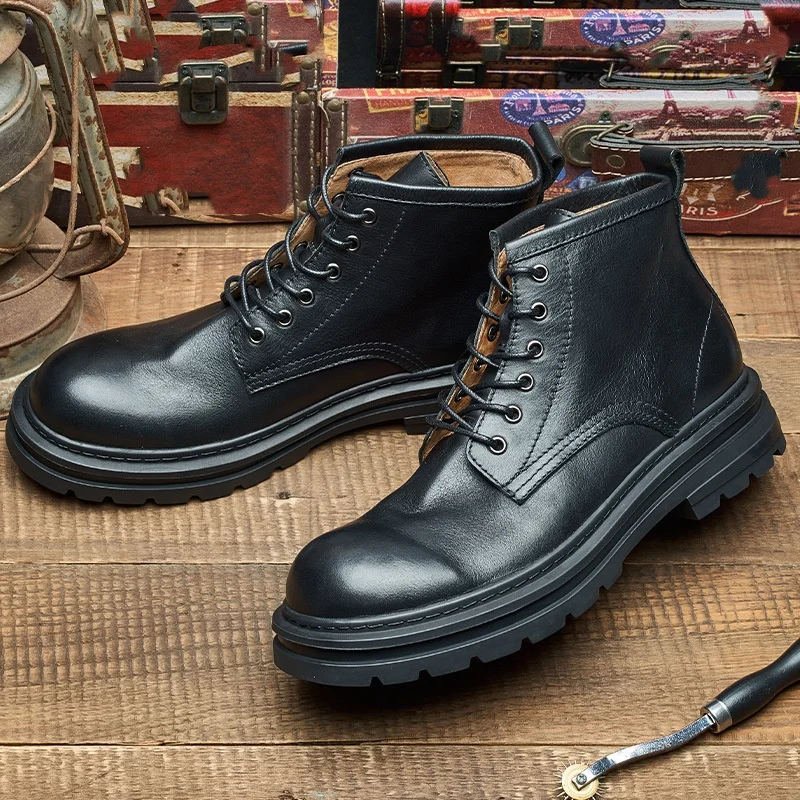 Men'S Shoes Quality Brands - Botas de couro de tornozelo retro